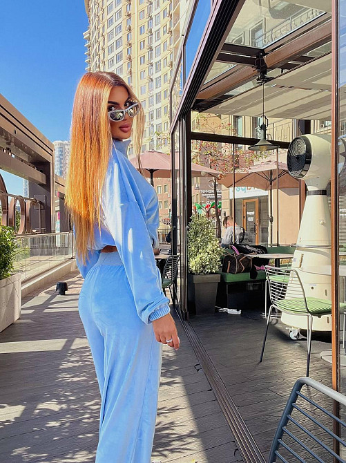 Жіночий стильний повсякденний костюм із ніжного велюру Блакитний, 42/44 Одеса - фото 10