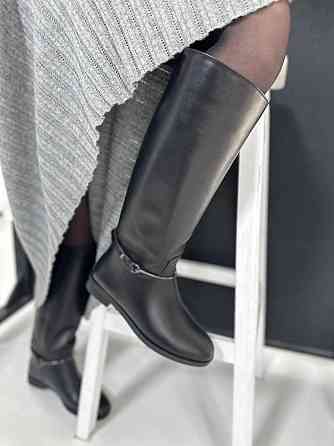 Olli Стильні чоботи жіночі зимові на низькому ходу шкіряні C-2-1590 чорні теплі євро-хутро (612 Коломия