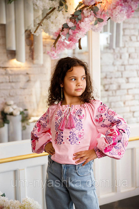 Дитяча вишиванка на натуральному полотні Зозулька рожево-малинова Кривий Ріг - фото 3
