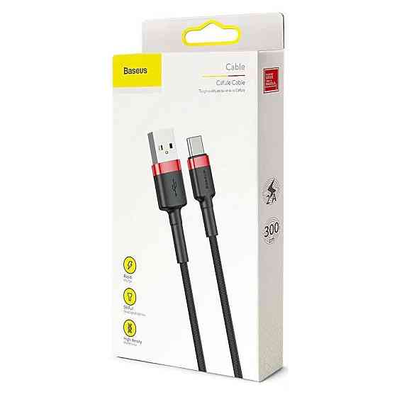 Кабель Baseus Cafule Cable USB For Type-C 2A 3m Red+Black Одеса