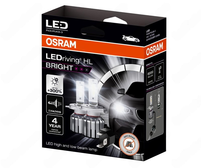 Комплект светодиодных ламп OSRAM 64193DWBRT-2HFB H4/H19 LEDriving HL BRIGHT +300% 6000K 12V Харьков - изображение 4