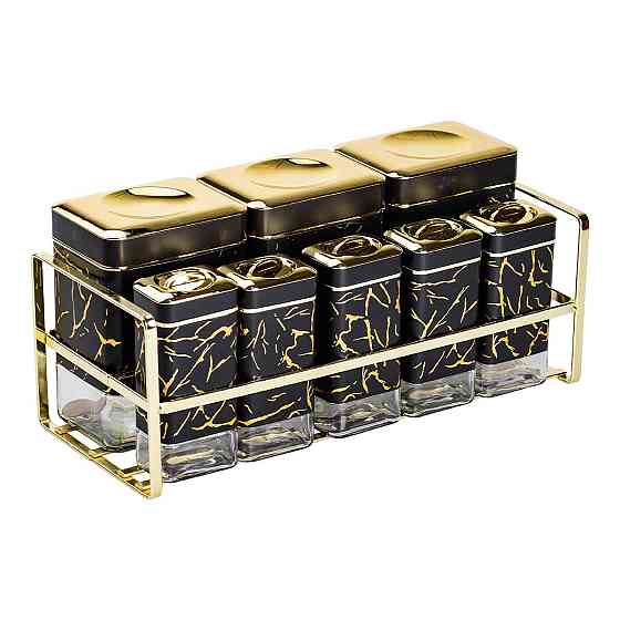 Набір для приправ та спецій на підставці 8 штук з кришками Чорний HP-1364 Київ