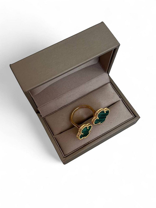 Кольцо Van Cleef позолота 18 К / клевер кольцо двойное зеленое в золоте Одесса - изображение 4