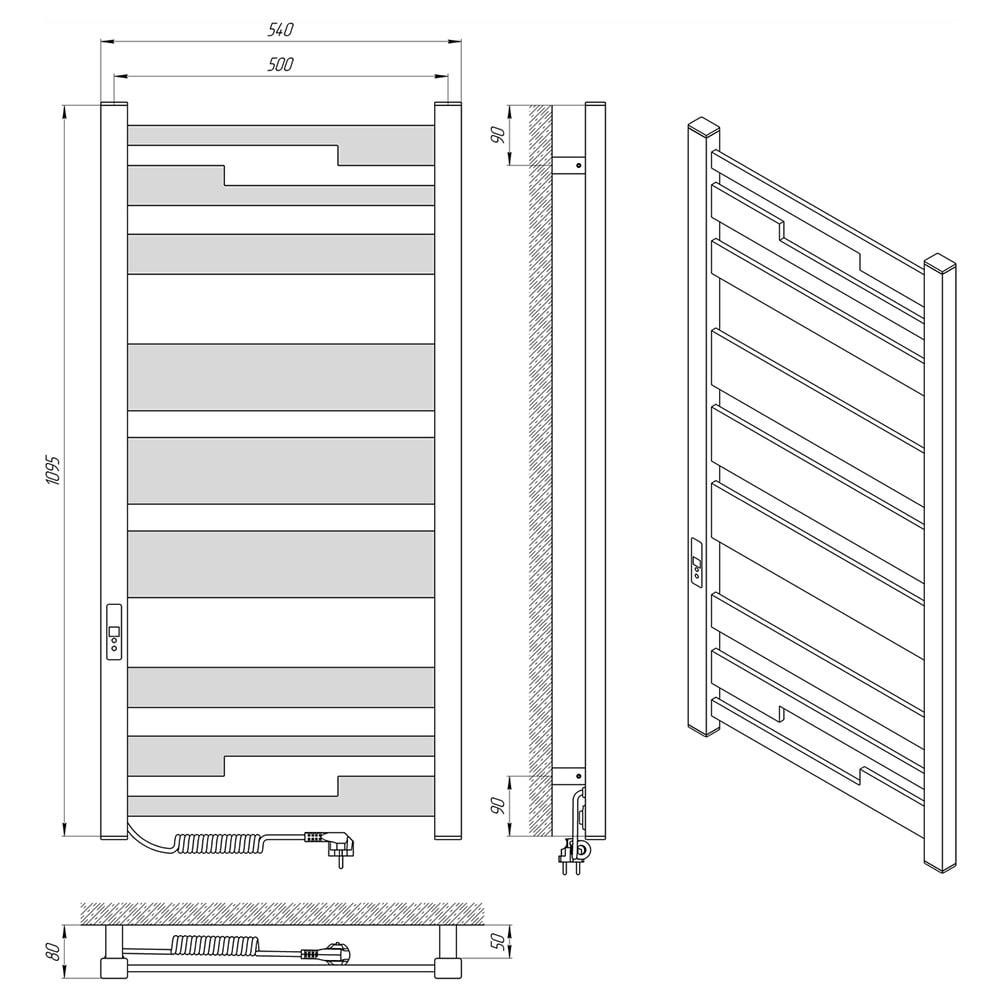 Електрична рушникосушка Laris Зебра Афіна ЧКФ 9 500Х1100 Е чорна Л/П Київ - фото 6