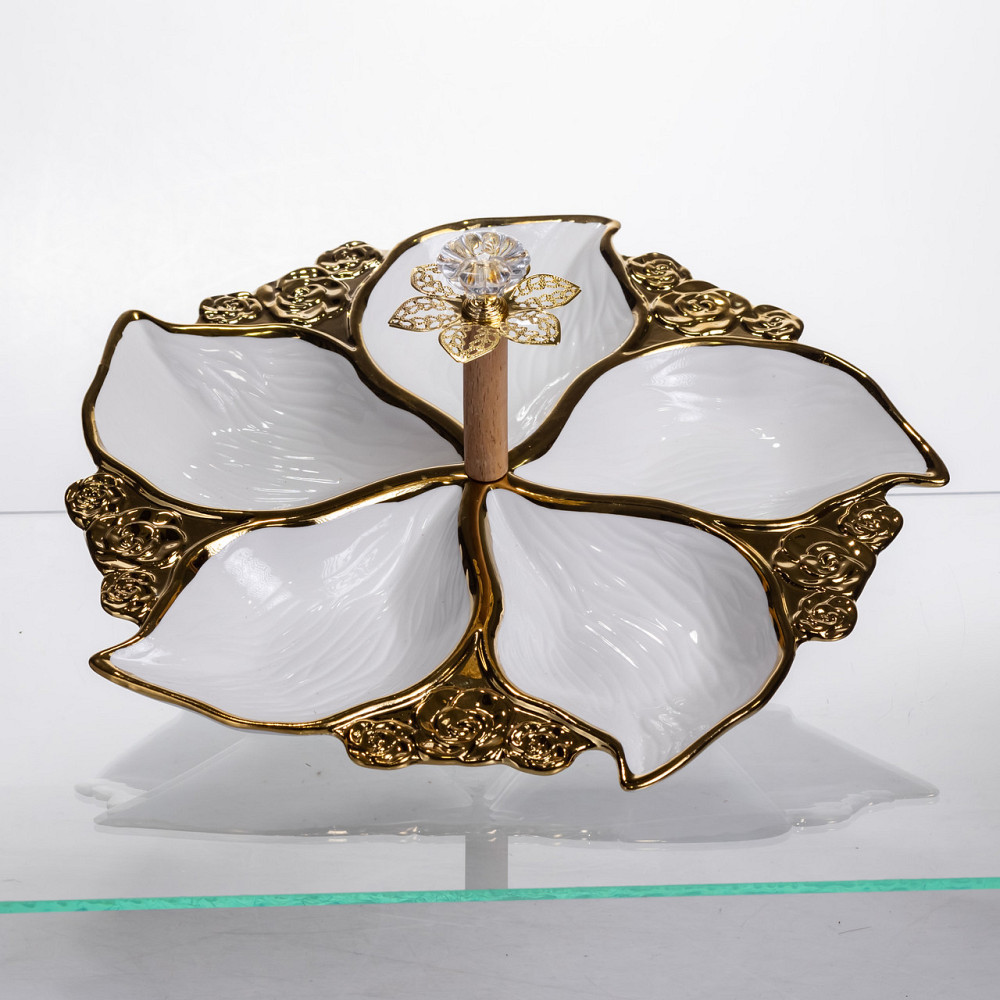 Фарфоровая менажница на 5 секций с ручкой, белая с золотом Киев - изображение 1