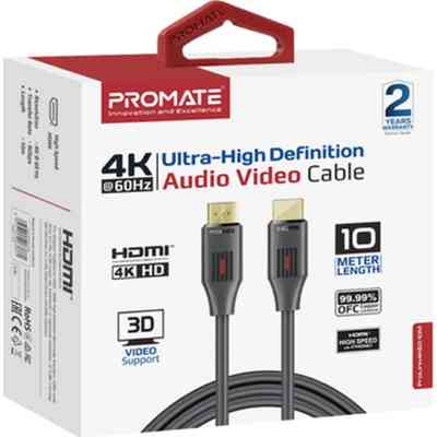 Кабель мультимедийный HDMI to HDMI 10.0m v2.0 black Promate (prolink4k60-10m) Винница