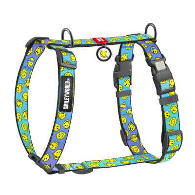 Шлей для собак WAUDOG Nylon анатомічна H-подібна з QR-паспортом "Смайли на блакитному" пластиковий фастекс, XL (346-0182) Винница