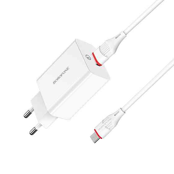 Мережевий зарядний пристрій BOROFONE BA21A Long journey single port QC3.0 charger set, колір білий BA21AMW Одеса
