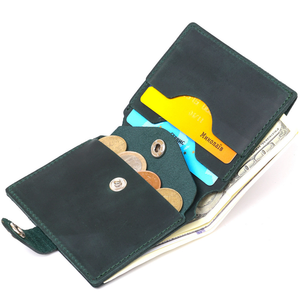 Матовое небольшое портмоне унисекс Shvigel 16477 Зеленый Киев - изображение 4