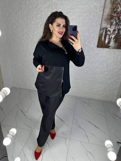 Повсякденний костюм з блискавками "Skylar" оптом | Батал | Розпродаж моделі Чорний, 54-56 Київ - фото 1