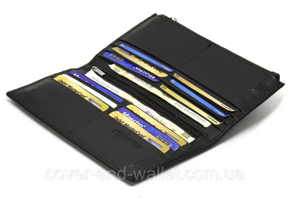 Тонкий шкіряний чоловічий гаманець на магнітах і блискавці ST 006 black Київ - фото 7