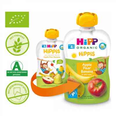 Детское пюре HiPP Яблоко Груша Банан 100г (9062300433743) Винница