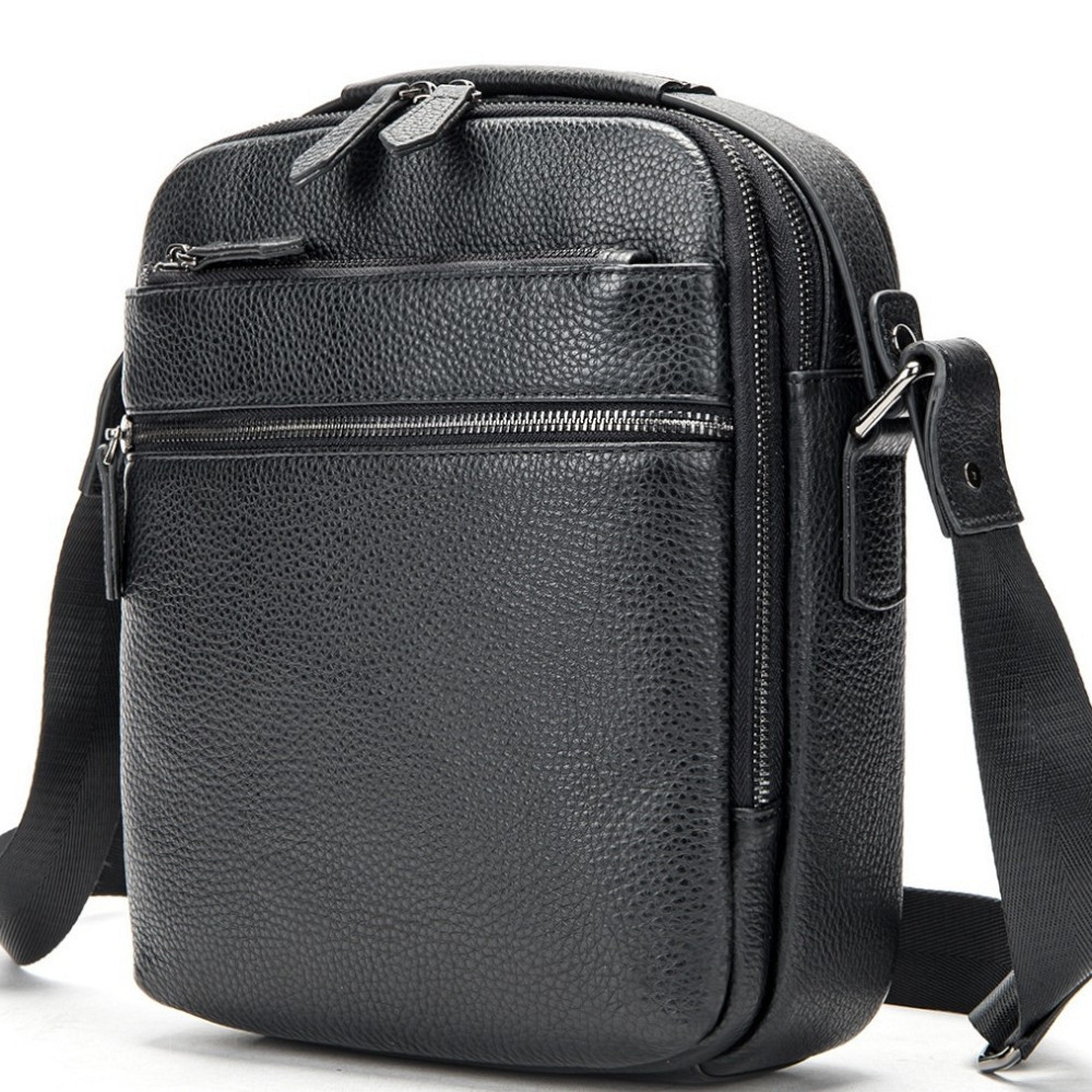 Мужская кожаная сумка через плечо  23х26х8, барсетка для телефона и документов Tiding Bag 711511 черная Киев - изображение 12