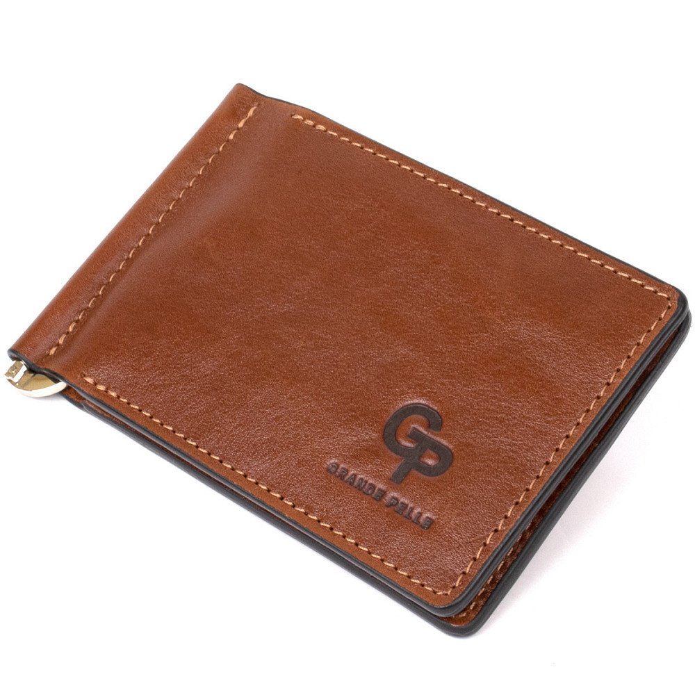 Мужской кожаный зажим для денег GRANDE PELLE 11474 Коричневый Киев - изображение 10