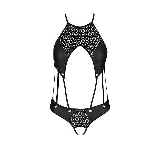 Боді з відкритим доступом Passion TASMINA BODY L/XL black, екошкіра, шнурівки, ажурні мережива Sex Aura Київ