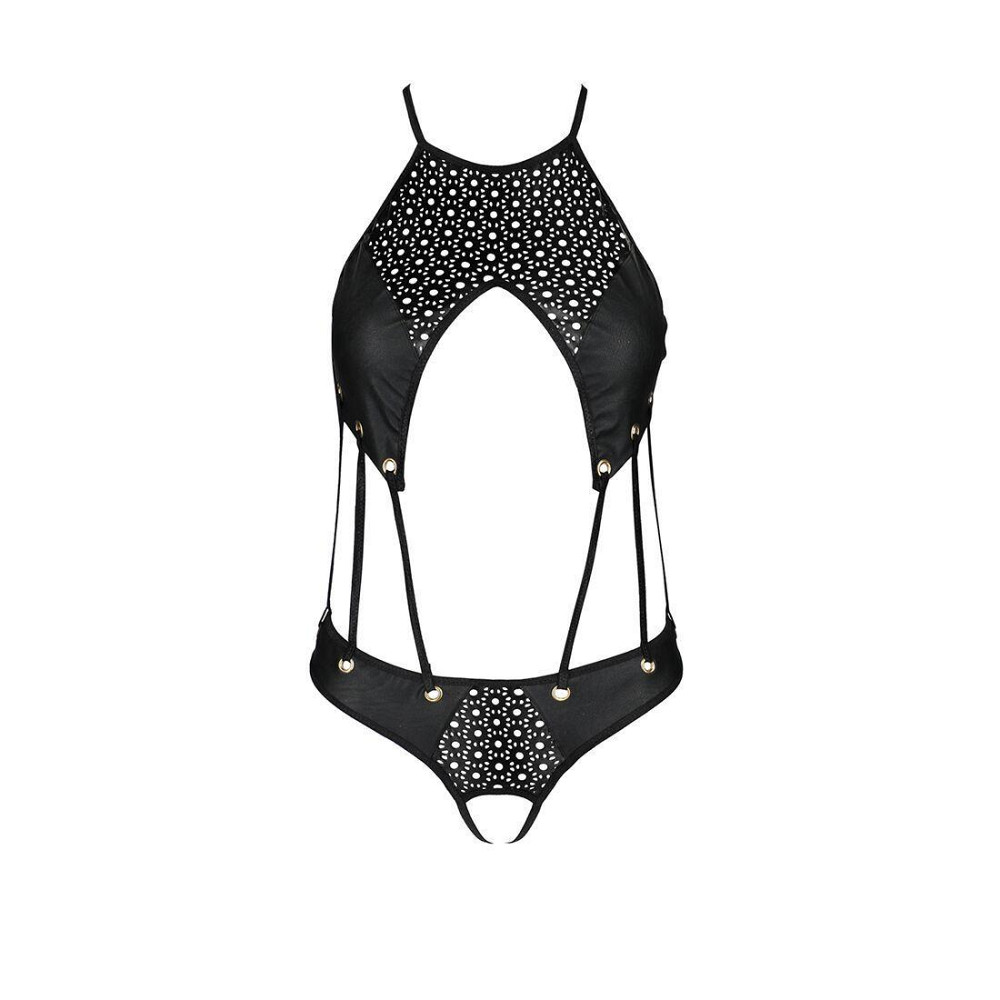 Боді з відкритим доступом Passion TASMINA BODY L/XL black, екошкіра, шнурівки, ажурні мережива Sex Aura Київ - фото 3