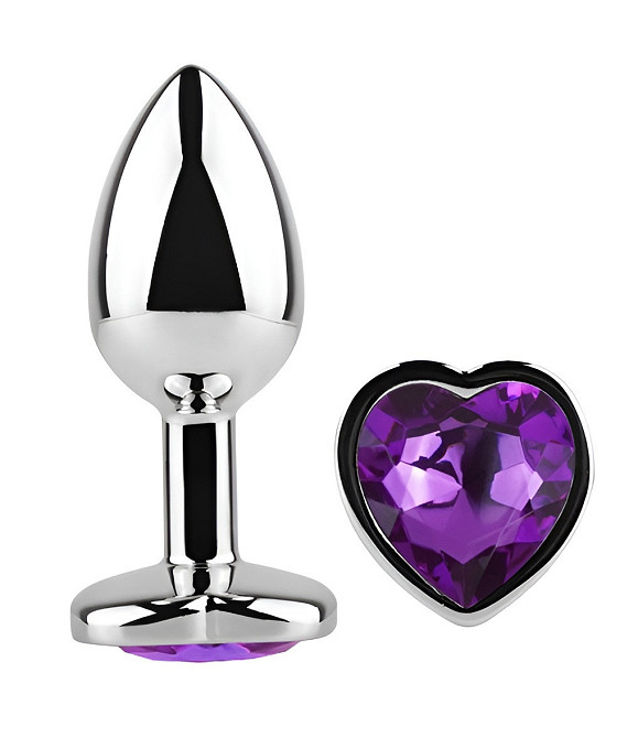 Анальная пробка с кристаллом EGZO - Silver Heart Plug Purple size M Sex Aura Киев - изображение 2