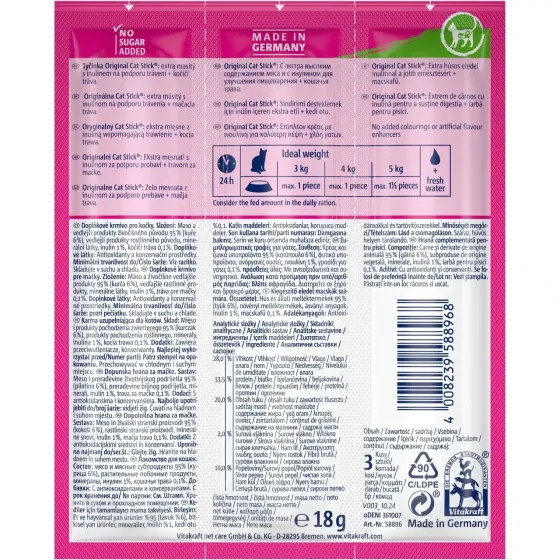 Мясные палочки для кошек Витакрафт Vitakraft лакомство с курицей и кошачьей травой, 3 шт х 6 г Винница