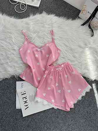 Женская базовая повседневная домашняя шелковая пижама с кружевом Розовый 2, 44/46 Одесса