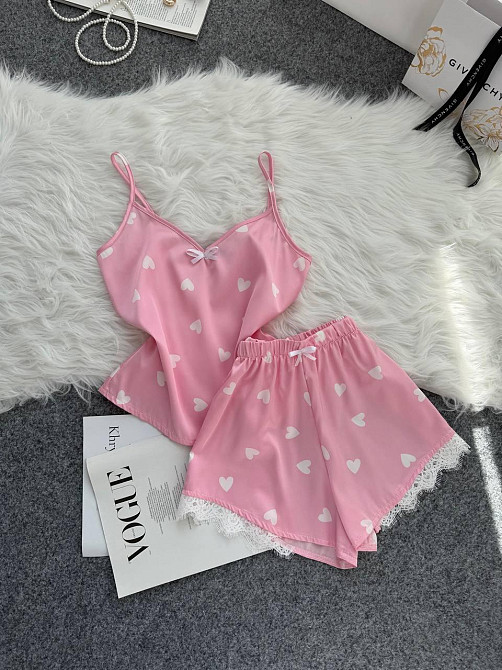 Женская базовая повседневная домашняя шелковая пижама с кружевом Розовый 2, 44/46 Одесса - изображение 6