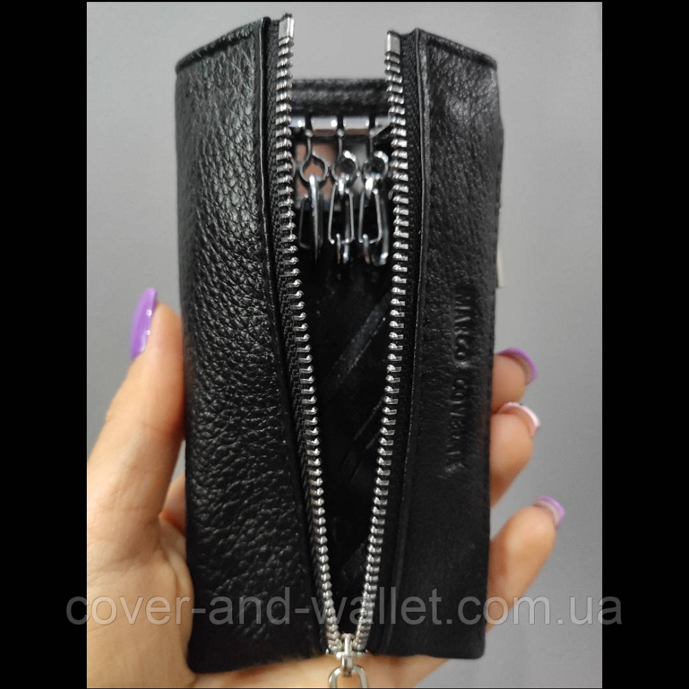 Черная кожаная ключница на молнии с карабинами Marco Coverna (mc 017-1) Киев - изображение 2