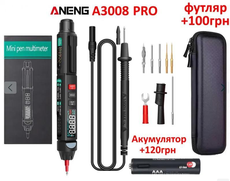 Мультиметр ручка тестер Aneng A3008 Pro с ЖК дисплеем + фонарик + набор сменных насадок для щупа Винница - изображение 10