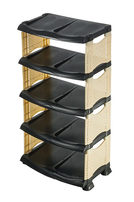 Обувная полка, ротанговая на 5 отделений бежево-чёрная R-plastic Одесса - изображение 1