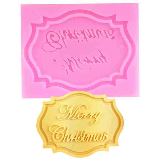 Молд силиконовый новогодний Merry Christmas 62 на 46 мм розовый Киев