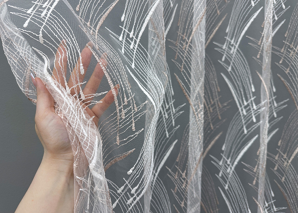 Тюль фатин с вышивкой и люрексом цвет белый с пудровым 1649т Киев - изображение 2