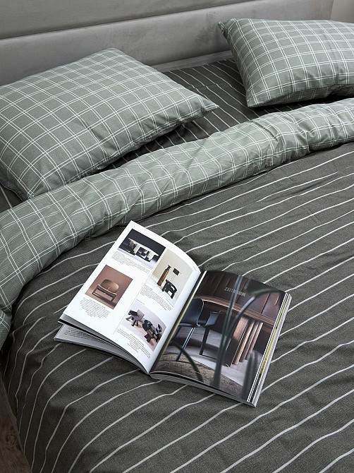 Ecotton Комплект постільної білизни Ecotton Євро 210х220 см сірий клітинка лінія (20001АВ) Коломия - фото 2