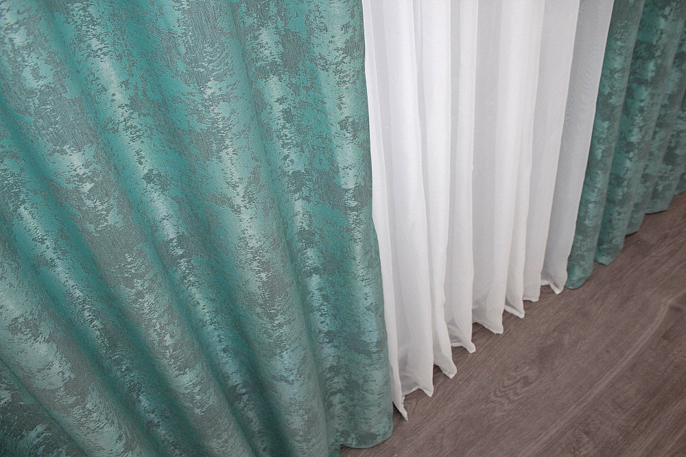 Комплект готовых штор VR-Textil Жаккард Sultan YL № 1292ш Бирюзовый 100х270 см 2 шт (31-563) Киев - изображение 7