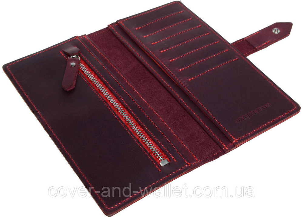 Тонкий жіночий гаманець купюрник з натуральної шкіри (Бордовий) Grande Pelle Anet 523161 Київ - фото 6