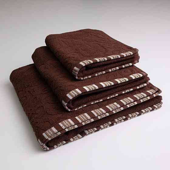 Набор махровых полотенец с орнаментом 3шт GM Textile 40х70см, 50х90см, 70х140см 400г/м2 (Коричневый) Сумы