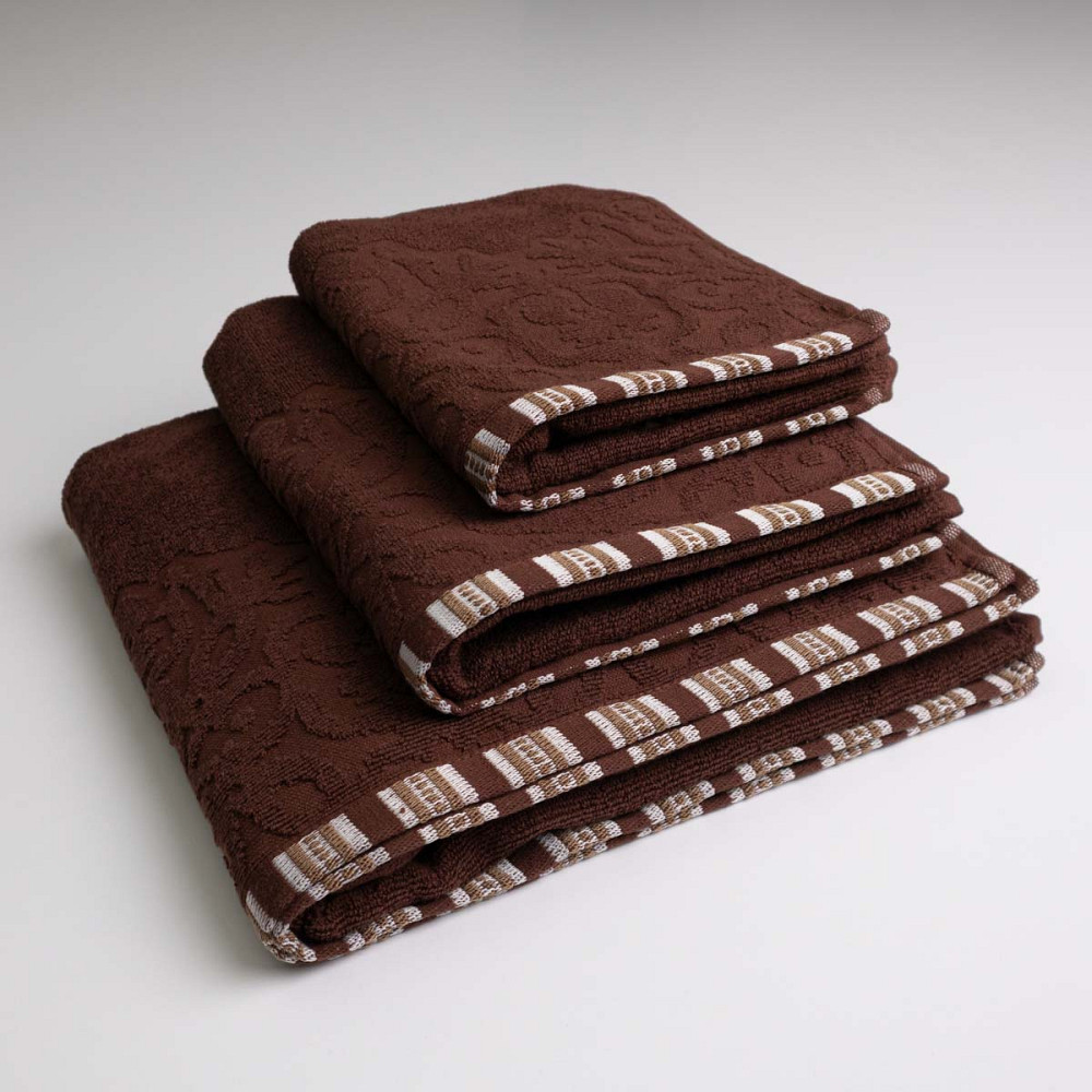 Набор махровых полотенец с орнаментом 3шт GM Textile 40х70см, 50х90см, 70х140см 400г/м2 (Коричневый) Сумы - изображение 1