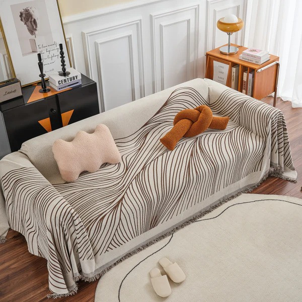 Плед покривало на диван або ліжко, чохол накидка 180х230 см для м'яких меблів, бежевий в коричневу смугу Кам'янець-Подільський - фото 2