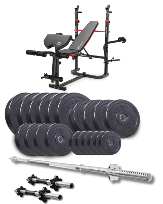Набір Elitum Titan 109кг з лавою HS-1065HB Pro, штангою та гантелями Киев - изображение 1