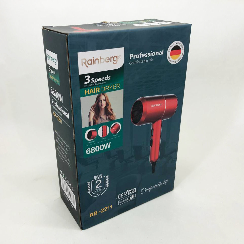 Фен звичайний для укладання волосся Rainberg, Фен з режимом іонізації, Фени для сушіння волосся XY-36 Івано-Франківськ - фото 3