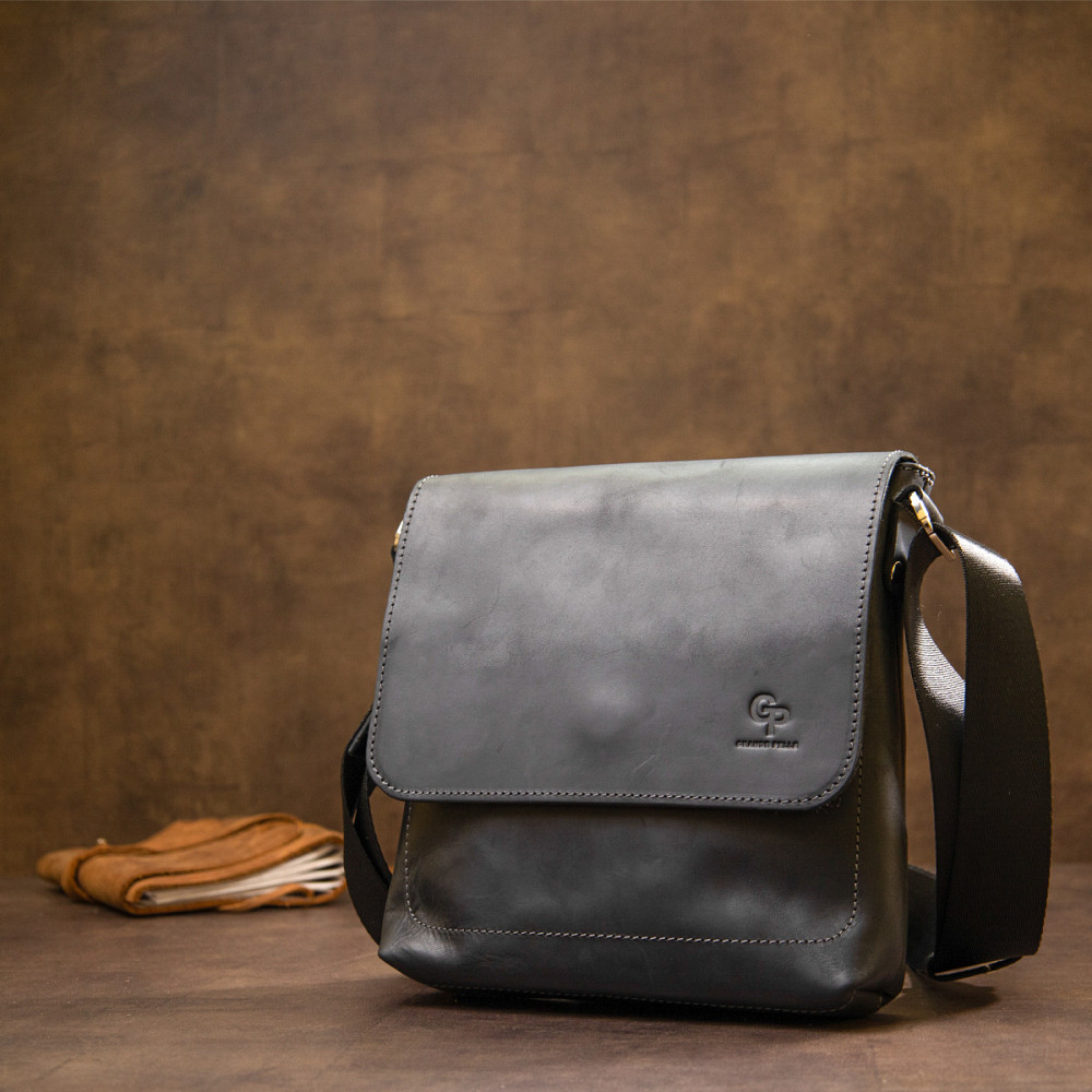 Практична шкіряна чоловіча сумка GRANDE PELLE 11431 Чорний Київ - фото 3