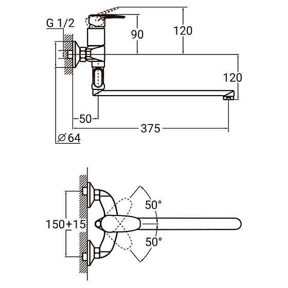 Смеситель KN Ø40 для ванны AQUATICA KN-3C228C (9738230) Киев