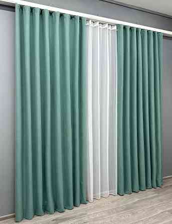 Комплект штор VR-Textil 100% блекаут ASHEN NIGHT 150х270 2шт і Тюль 500х270 1849ш-1153т бірюзовий з білим 71-090/4 Київ