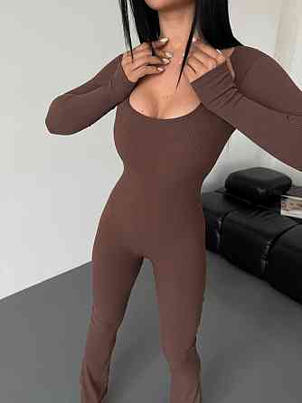 Жіночий стильний повсякденний комбінезон, щільний рубчик трикотаж. Шоколад, 42/44 Одеса
