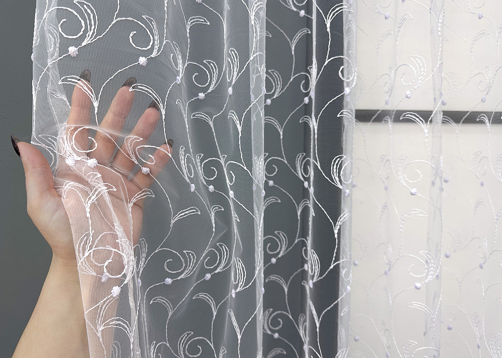 Тюль VR-Textil 1891т Фатин з вишивкою та люрексом Холодний білий 300х120 см (42-0858) Київ - фото 7