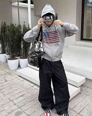 Женское утепленное оверсайз худи на молнии с флагом трехнитка на флисе Одесса