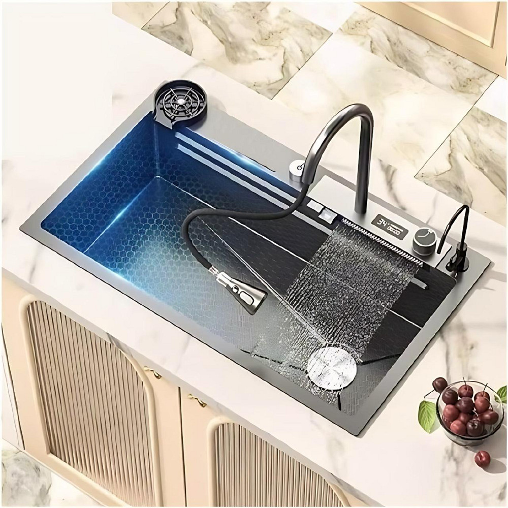 Кухонна раковина водоспад Willda, кухонна мийка водоспад темно-сіра 75х46х22 (907651157) Київ - фото 1