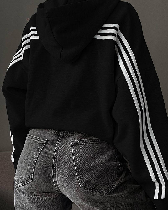 Жіноча оверсайз худі з лампасами на блискавці двонитка Чорний Одеса - фото 2