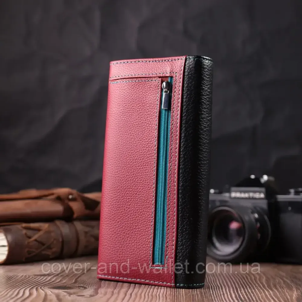 Классический женский кошелек из натуральной кожи черно-красного цвета ST Leather Киев - изображение 8