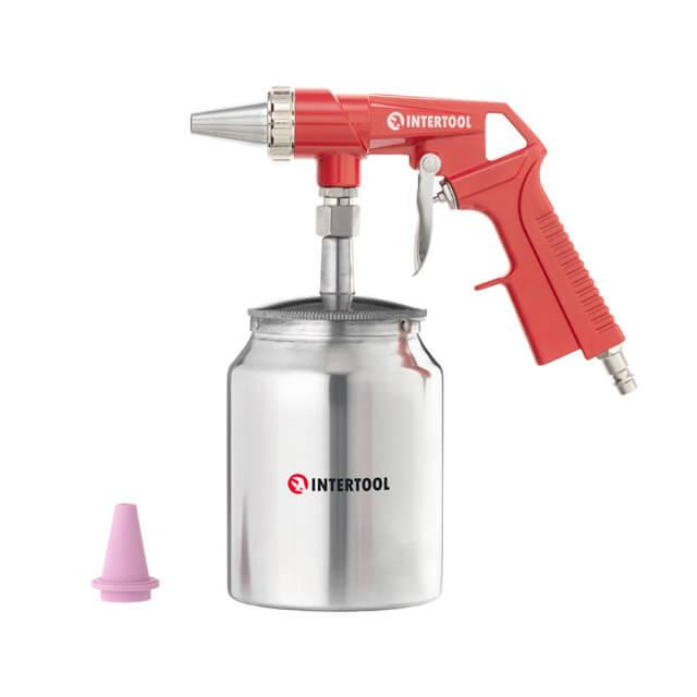 Пістолет піскострумінний, пневматичний, форсунка: 6 мм, нижня подача піску, металевий бачок 1000 мл, 8 атм INTERTOOL PT-0707 Київ - фото 1