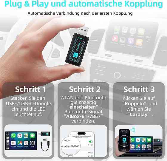 Бездротовий адаптер CarPlay для iPhone, Wireless Apple CarPlay USB, iOS 10+, авто 2016+, USB/USB-C Київ