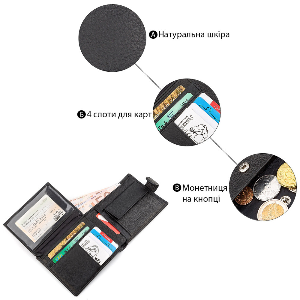 Чоловічий гаманець італійська шкіра Чорний (ST Leather) Київ - фото 1