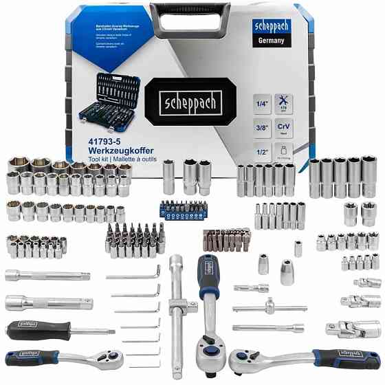Набір інструментів, 1/2", 3/8", 1/4", 179 предметів SCHEPPACH SCH-41793-5 Одеса